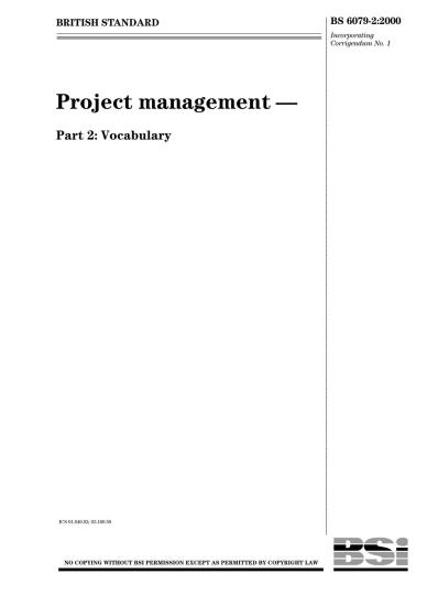 BS 6079-2 Project Management - Vocabulary