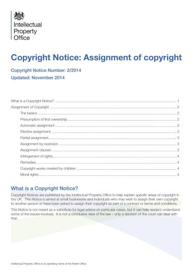 Copyright Notice: Assignment of Copyright