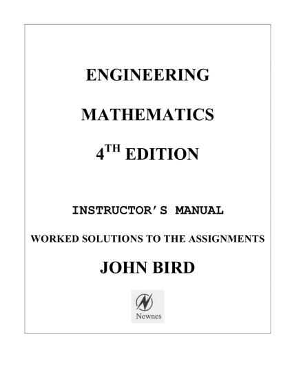 Engineering Mathematics Instructor's Manual