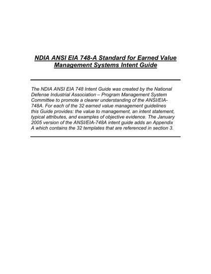 NDIA PMSC ANSI/EIA-748-A EVMS Intent Guide, January 2005