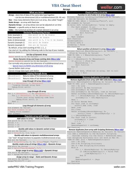 VBA Cheat Sheet: Arrays