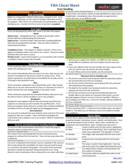 VBA Cheat Sheet: Error Handling