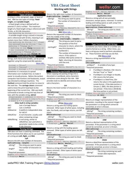 VBA Cheat Sheet: Strings